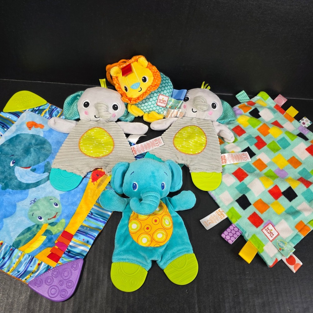 Bright Starts Taggies Baby Sensory Toy Lot Elephant Lion Teether Lovey 6pc